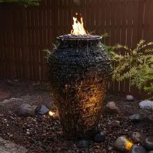 Stacked slate fire urn, built by iPond and Landscapes
