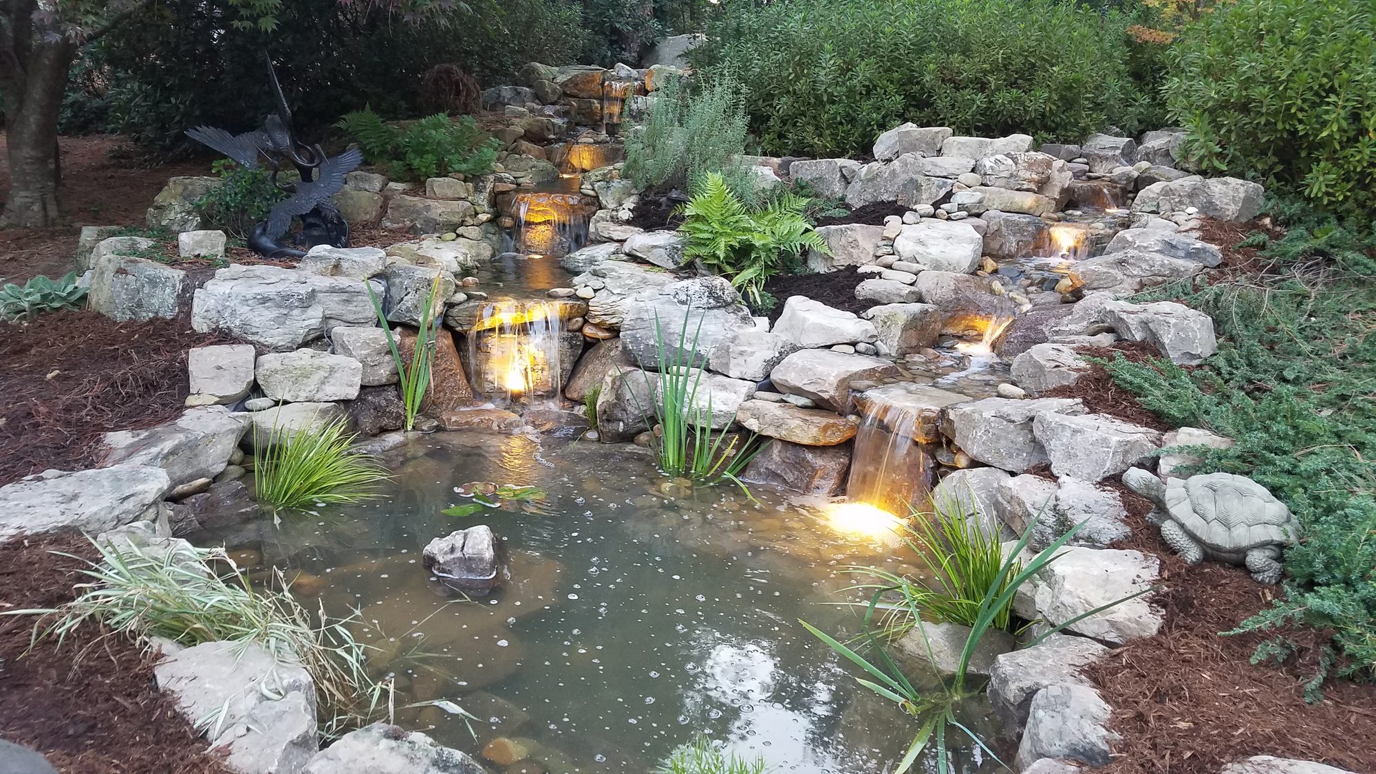 8x11 pond with double falls, Southern Pines, built by iPond and Landscapes