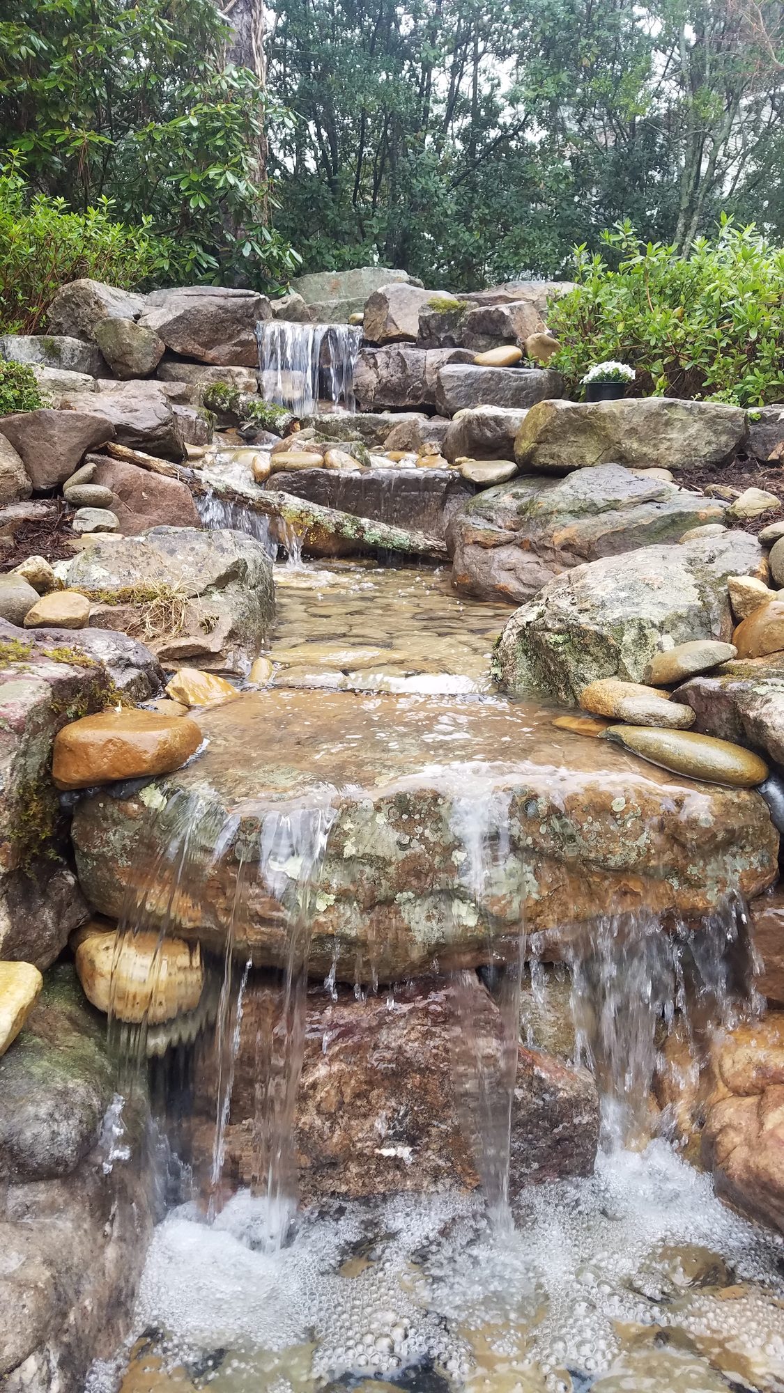 10 ft waterfall, Southern Pines, built by iPond and Landscapes