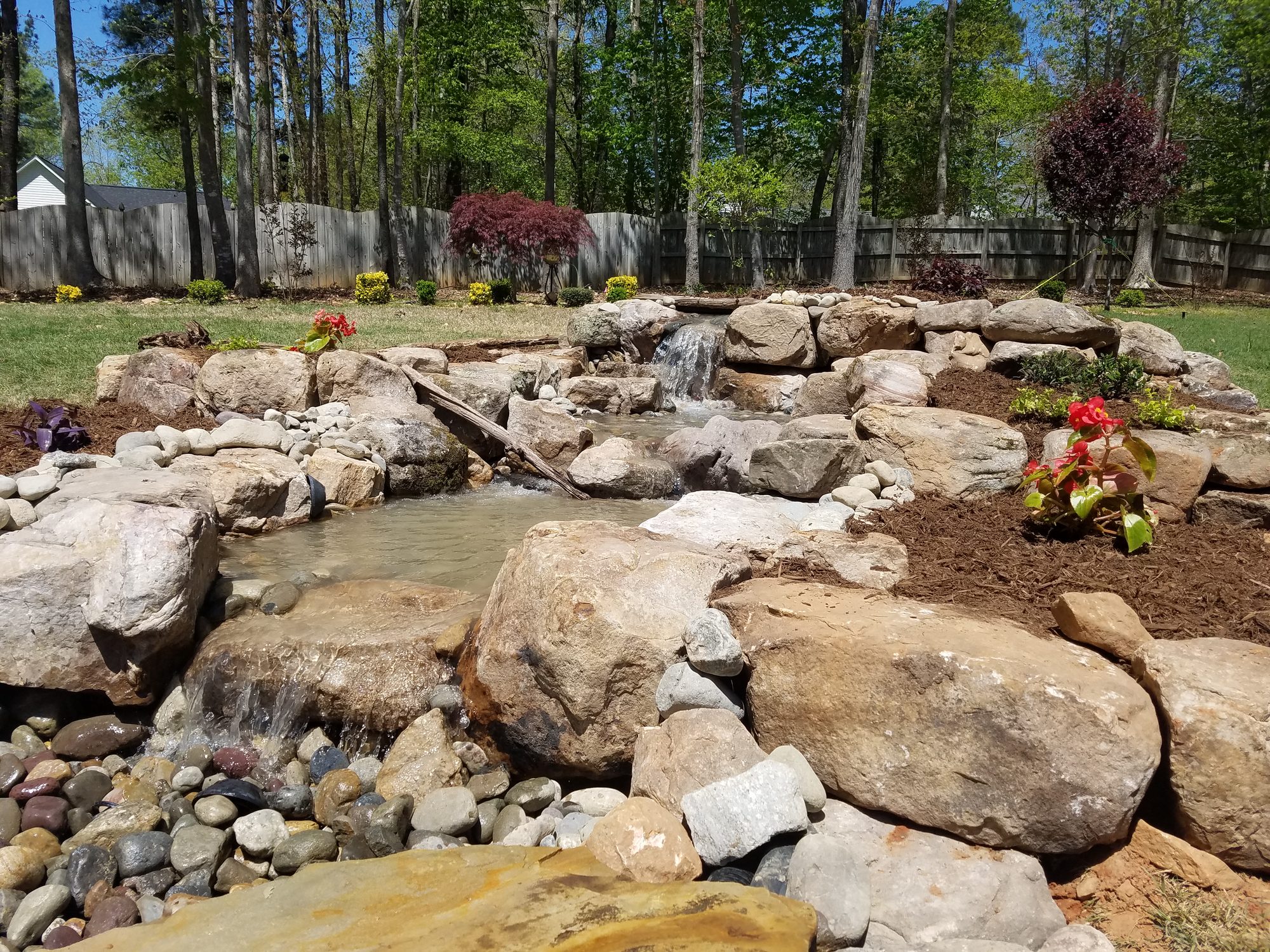8 ft pondless waterfall, Fuquay-Varina, built by iPond and Landscapes