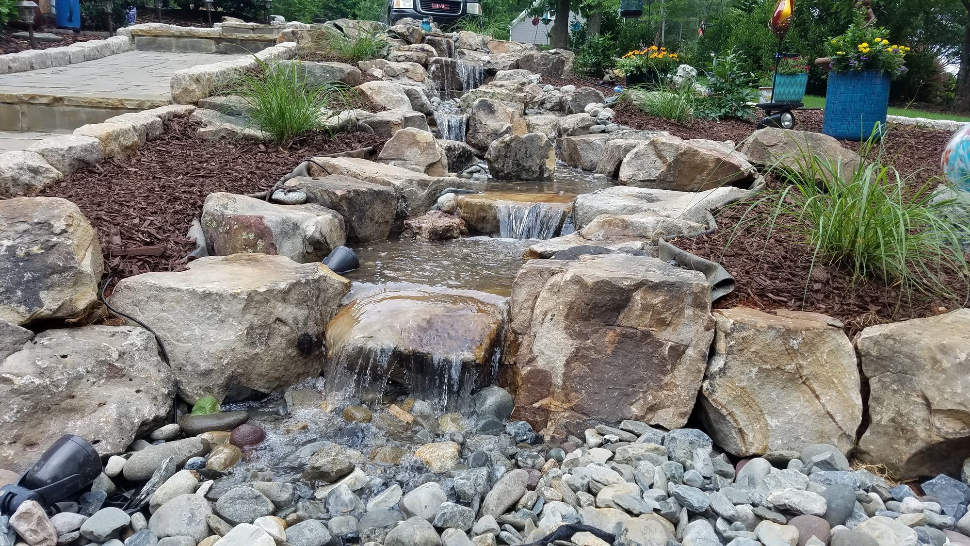 Pondless waterfall, Apex, built by iPond and Landscapes