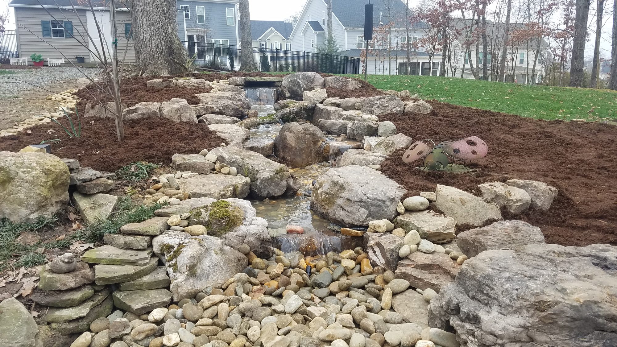 Pondless stream and waterfall, Apex, built by iPond and Landscapes